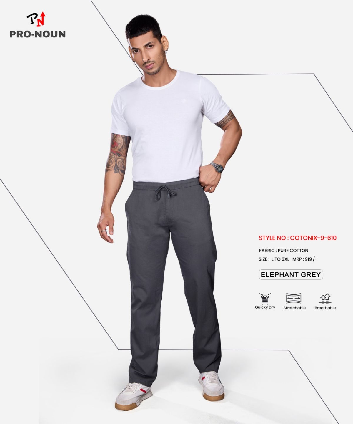 Pro-Noun Men's Lounge Wear Cotton Trackpant- D No- Cotonix-9-610-Elegant Grey