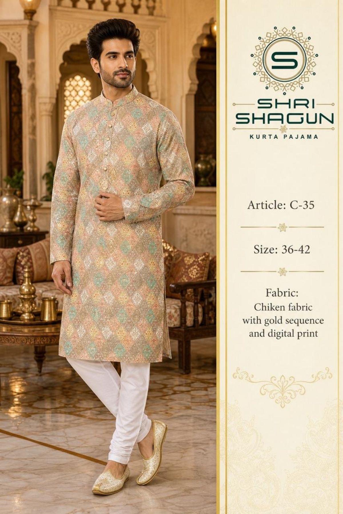 Chikenkari Digital Sequence Kurta Set- C-35