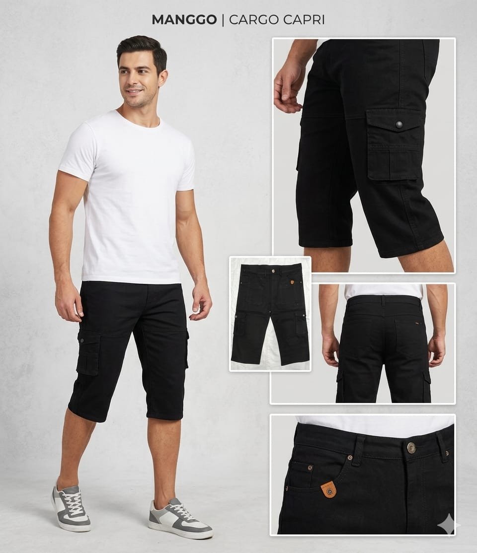 Mango Six Pockets Men's Capri- Black