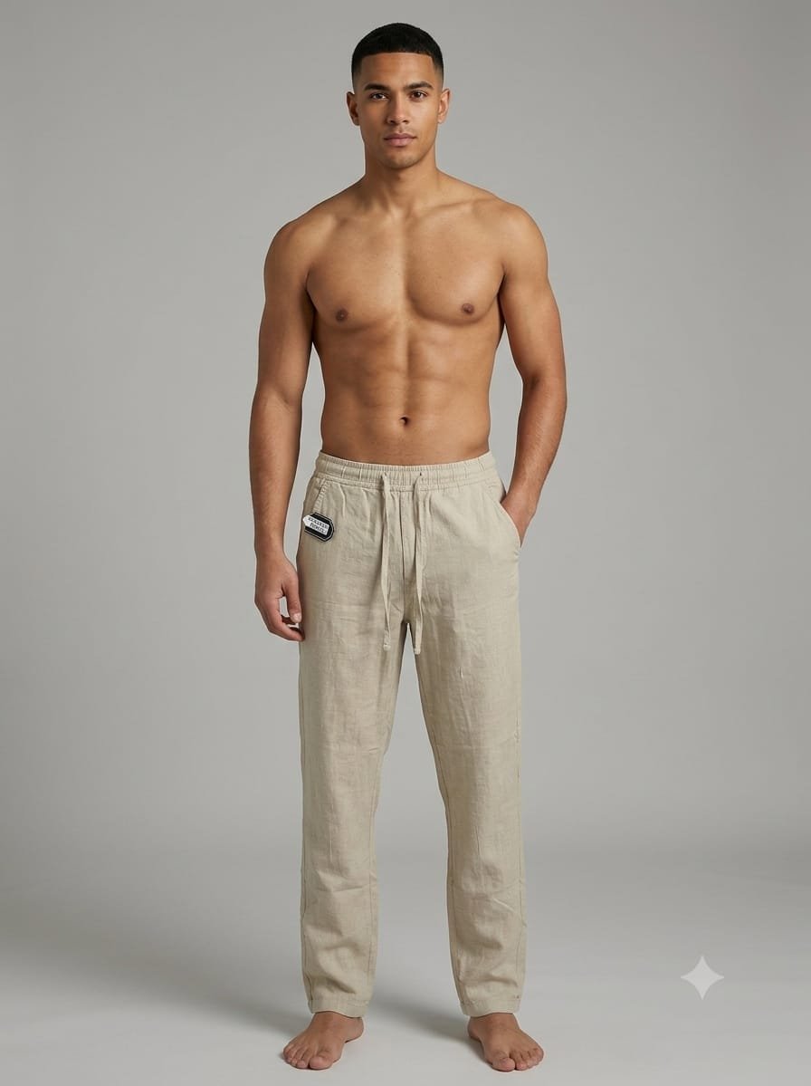 Updry Men's Linen Trousers Pants - Cream