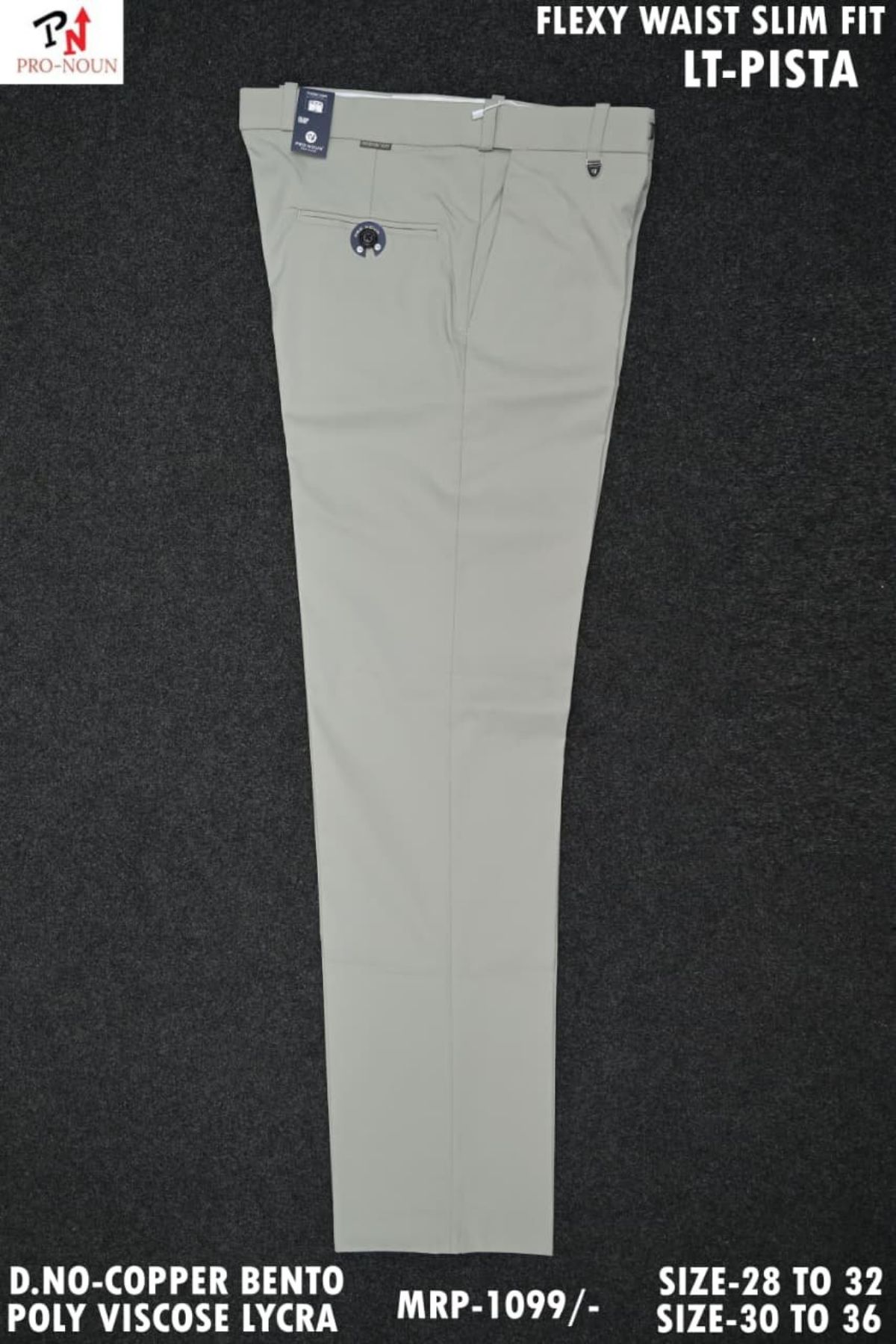Pro-Noun Men's  Formal Trouser Pants With Adjustable belt D No- Copper Bento-(28-32)- Lt Pista