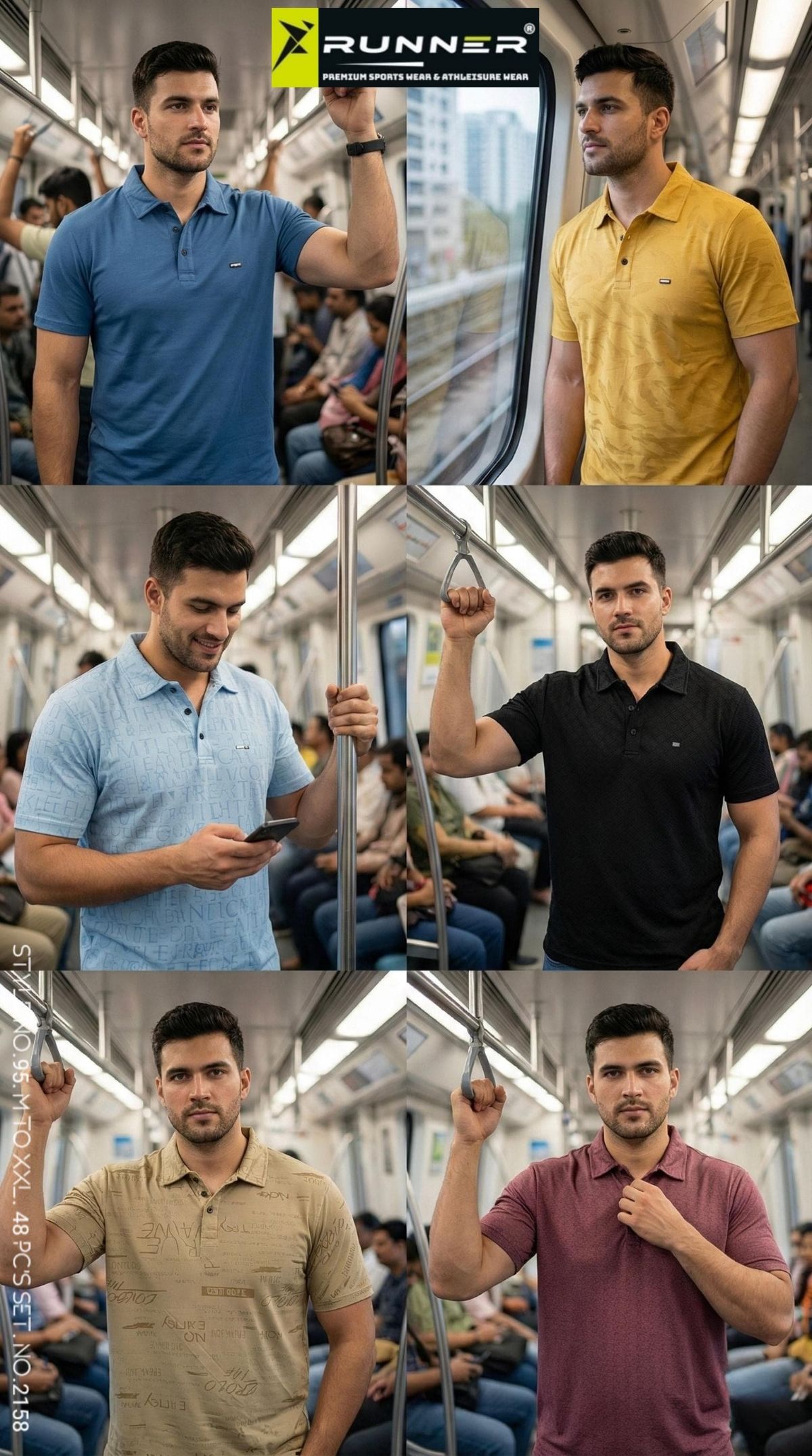 RUNNER Men's Coller With Half Sleeve Touch Buttons T-shirts Set D No- 95