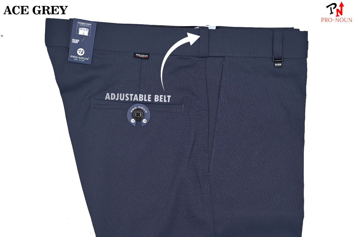 Pro-Noun Men's  Formal Trouser Pants With Adjustable belt D No- Signature 240-7(28-32)- Ace Grey