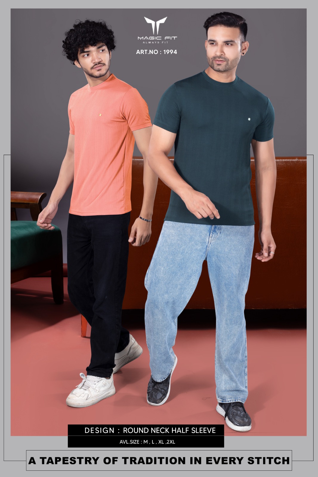 Brand: Magicfit, Mens Half Sleeve Round Neck Tshirt, 1994 M