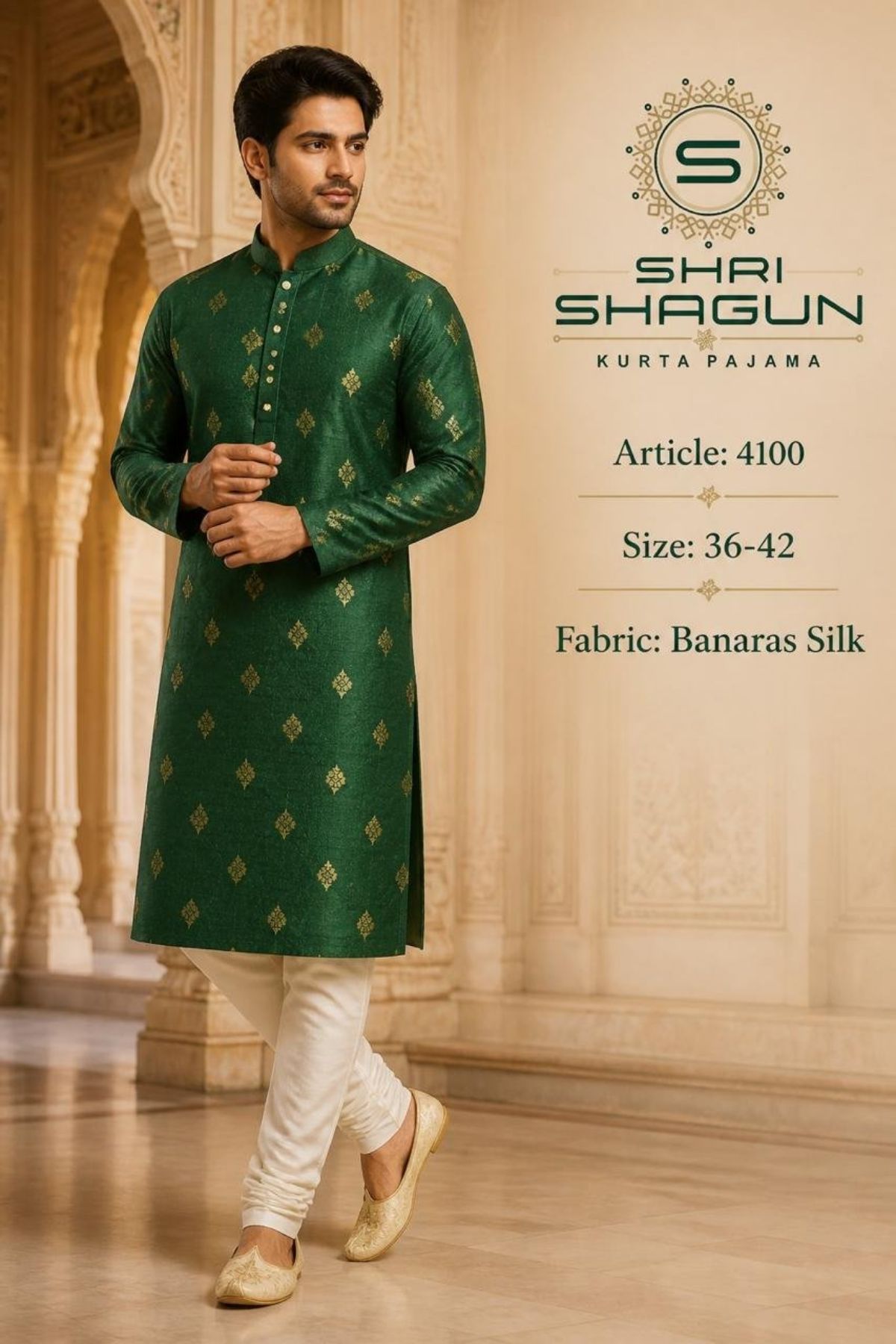 Banarasi Silk Butta With Jacquard work kurta set for men's