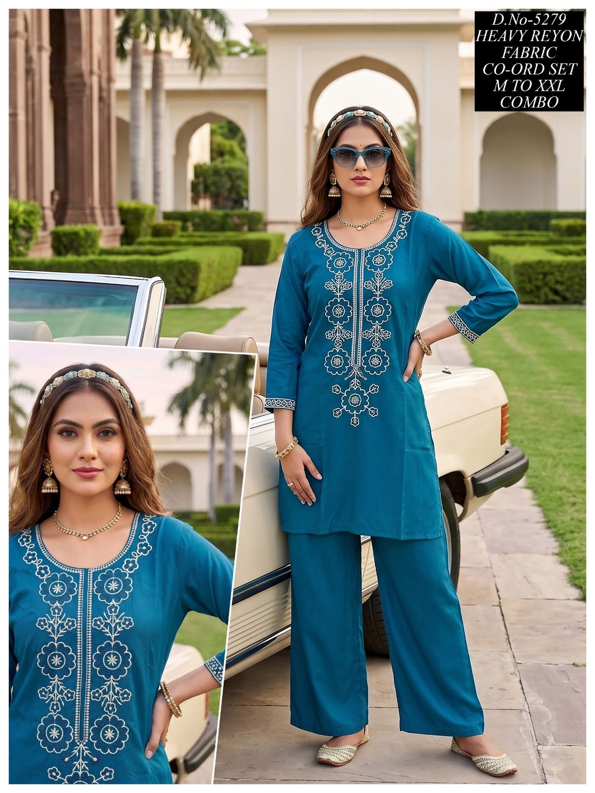Women's Ethnic Rayon Top Bottom Co-Ord Set- 5279