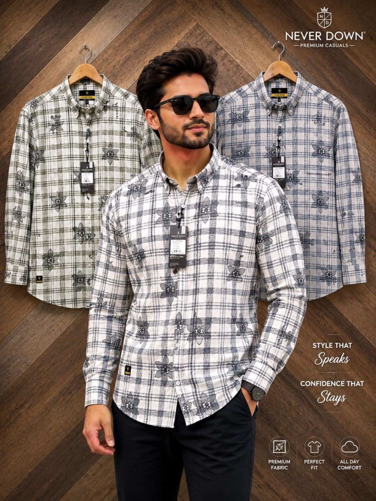 Never Down Men's Cotton Laffer Shirts