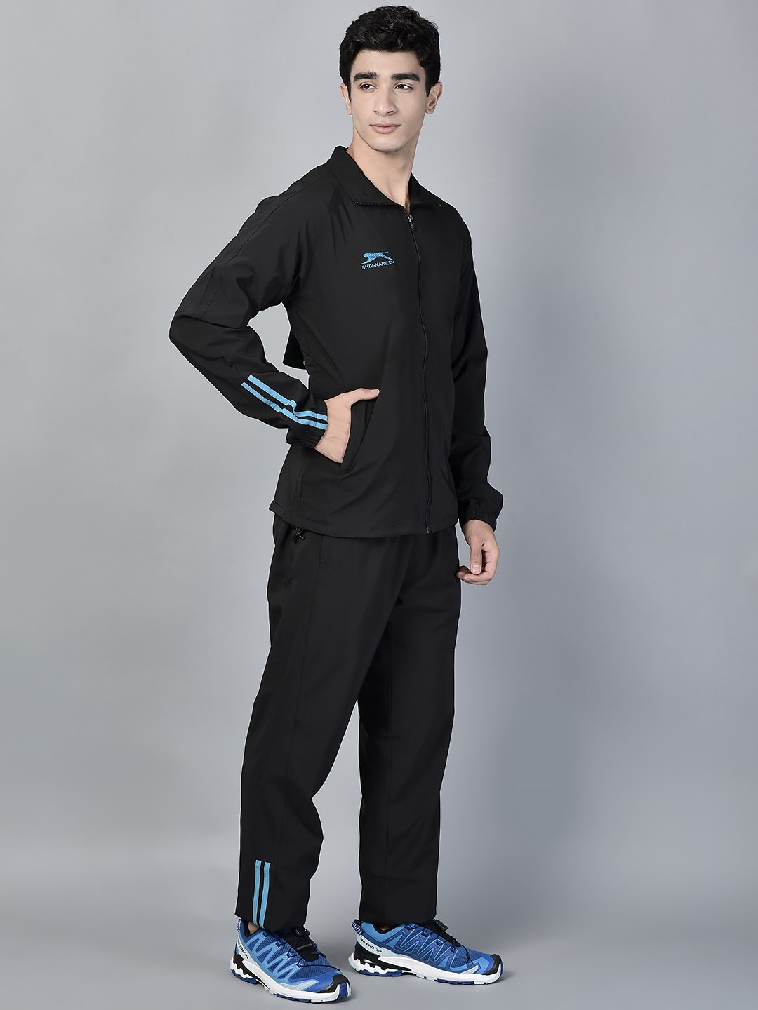 Men's Tracksuit  401B-Black/Cyan-3XL