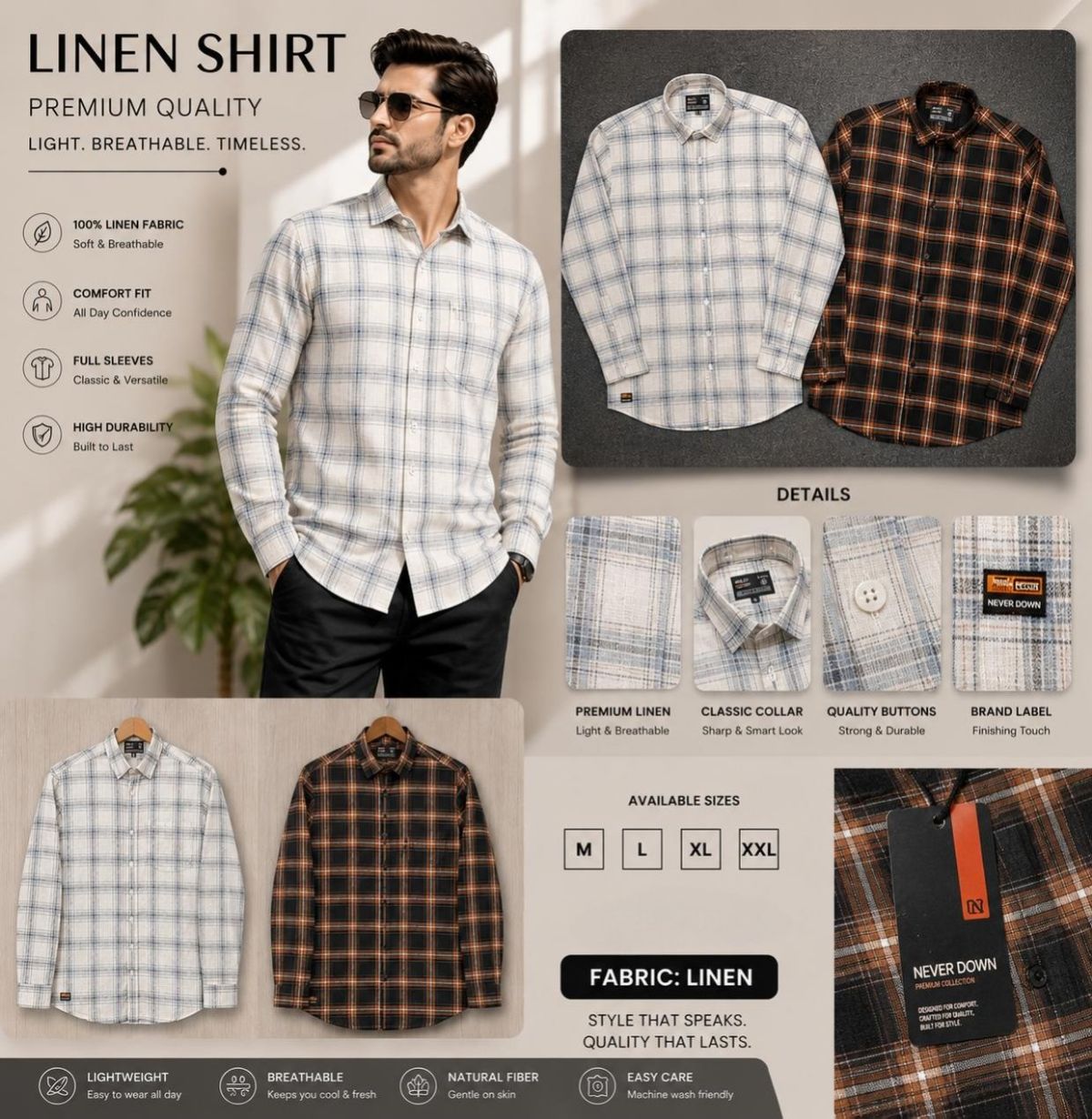 Never Down Men's  Linen Shirts