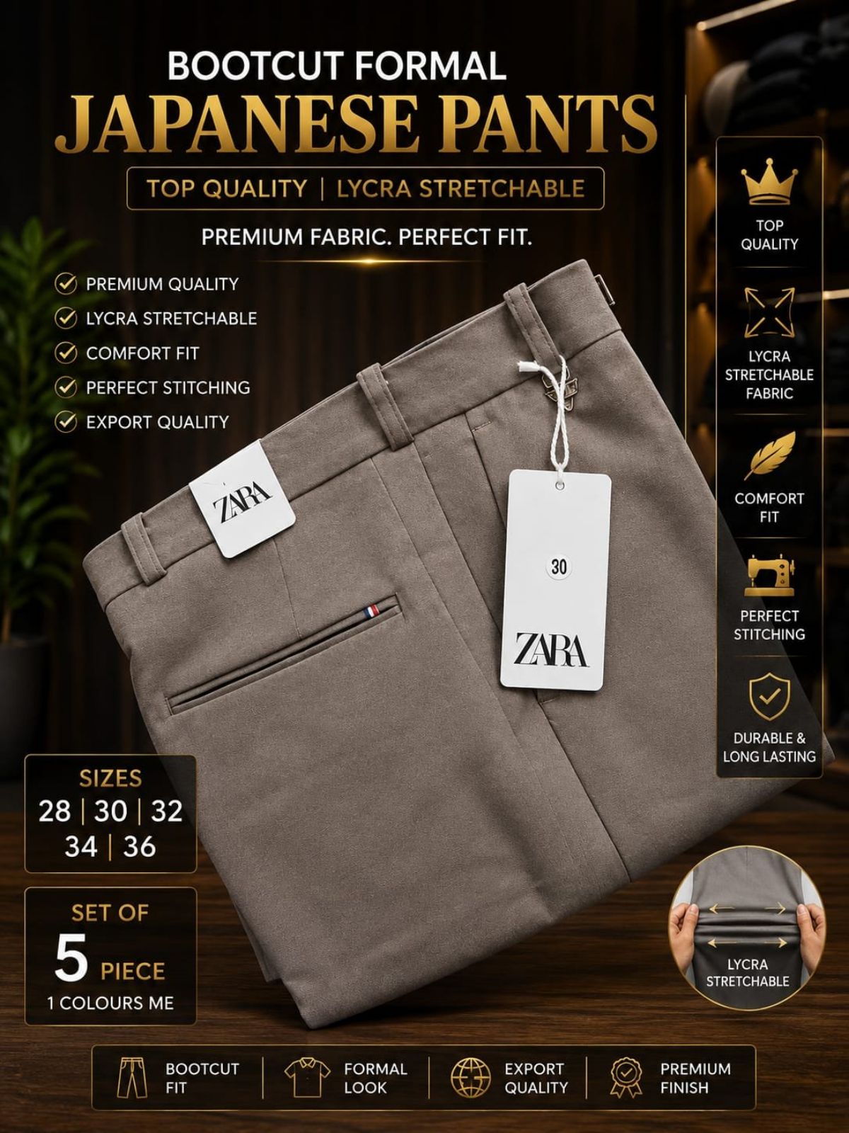 Updry Men's Bootcut Japanese Pants