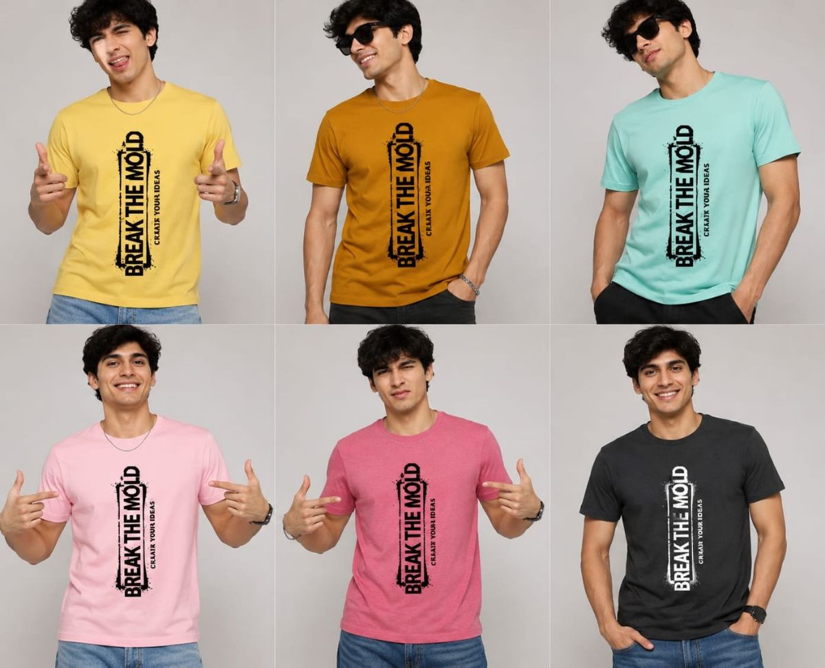 Air jet spun round neck T-shirt for men's