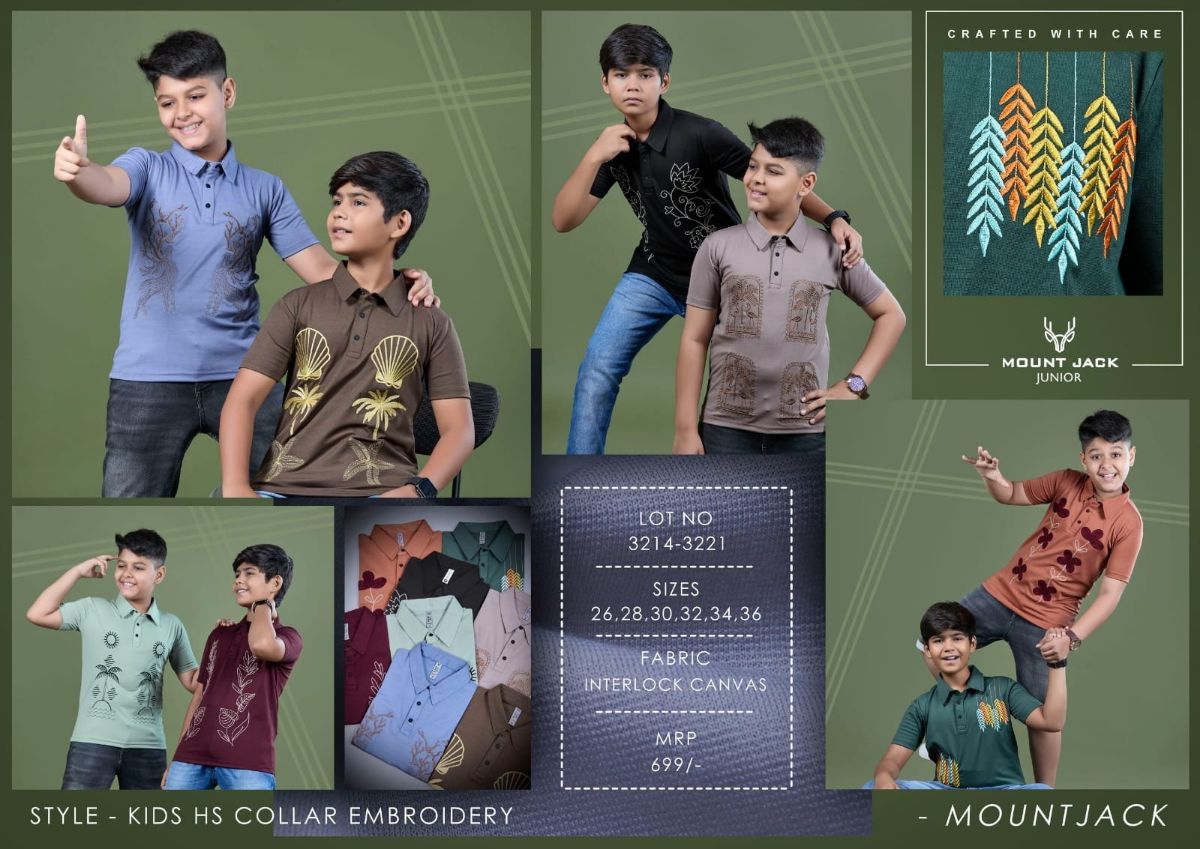 Boys T-shirts Set Mount Jack Canvas Half Sleeves Collar Embroidery -3214-3221