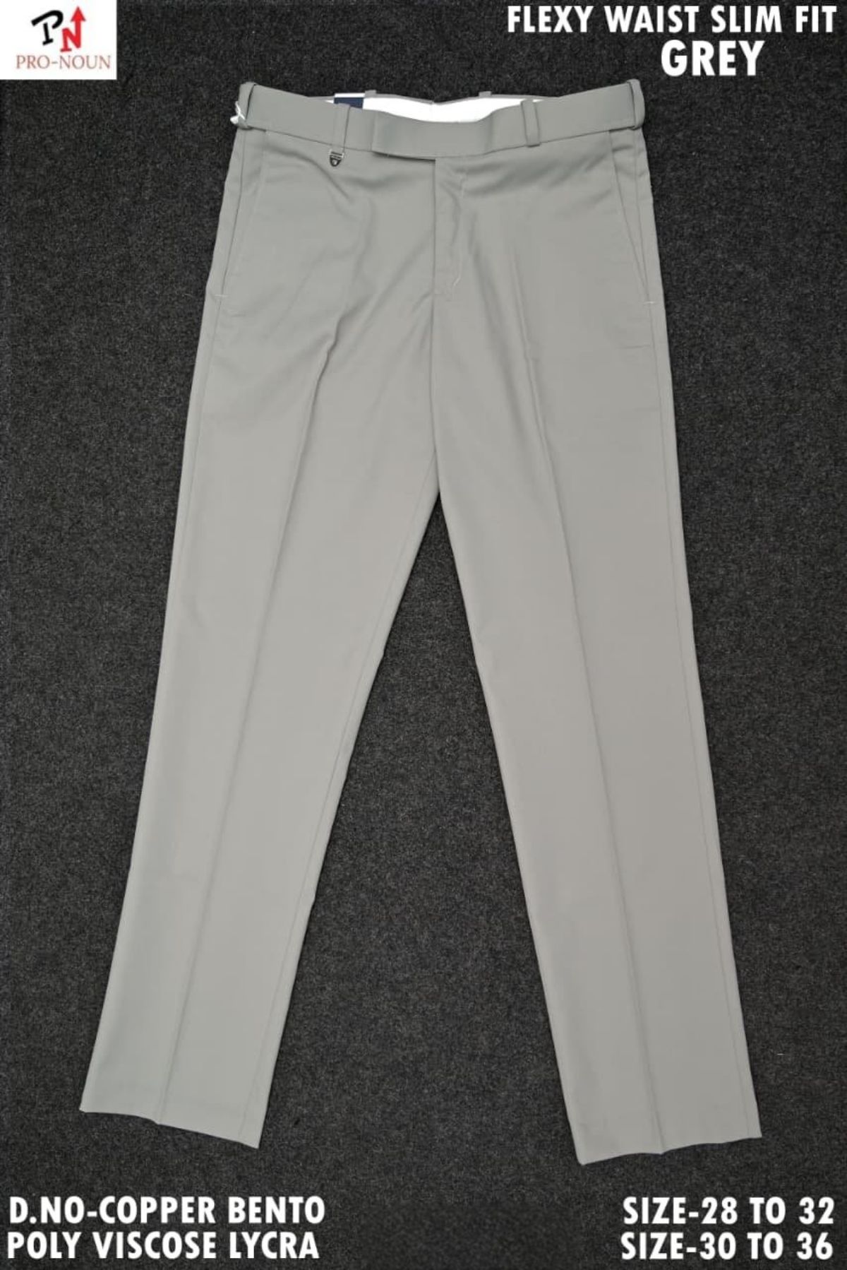 Pro-Noun Men's  Formal Trouser Pants With Adjustable belt D No- Copper Bento-(28-32)- Grey