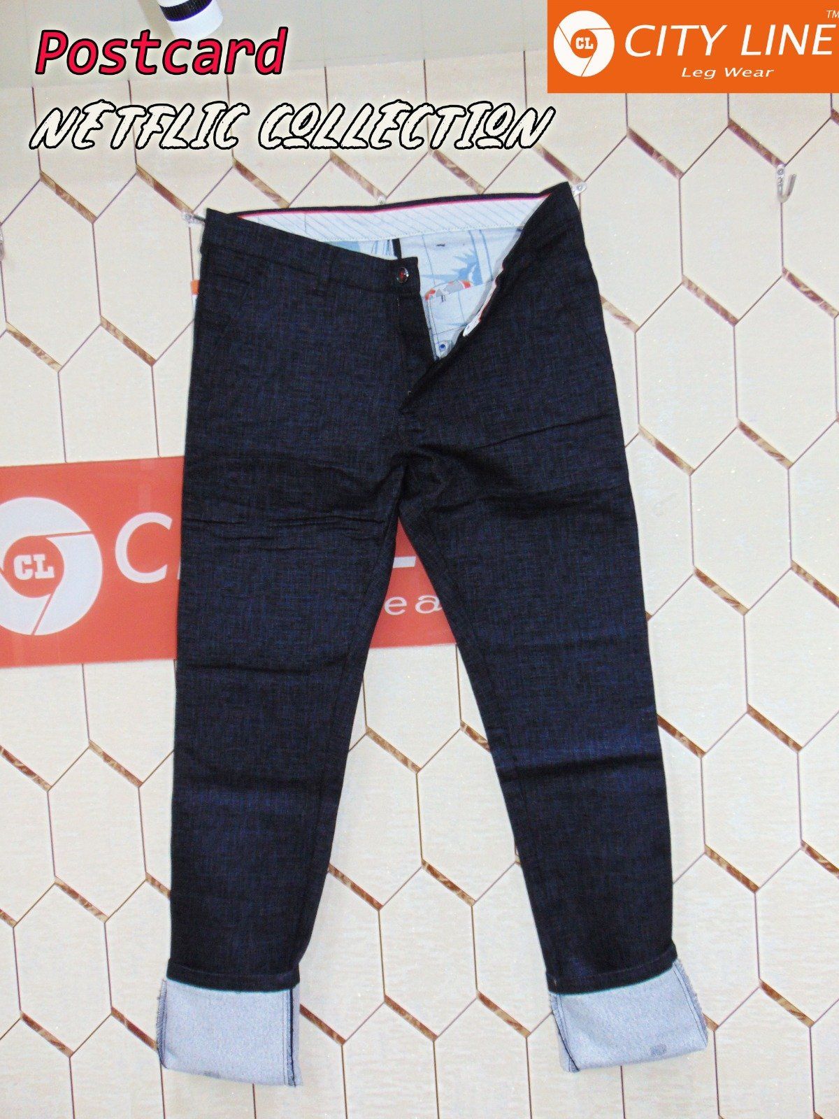 Men's cotton Knitted PostCard Navy Blue Pants-9068