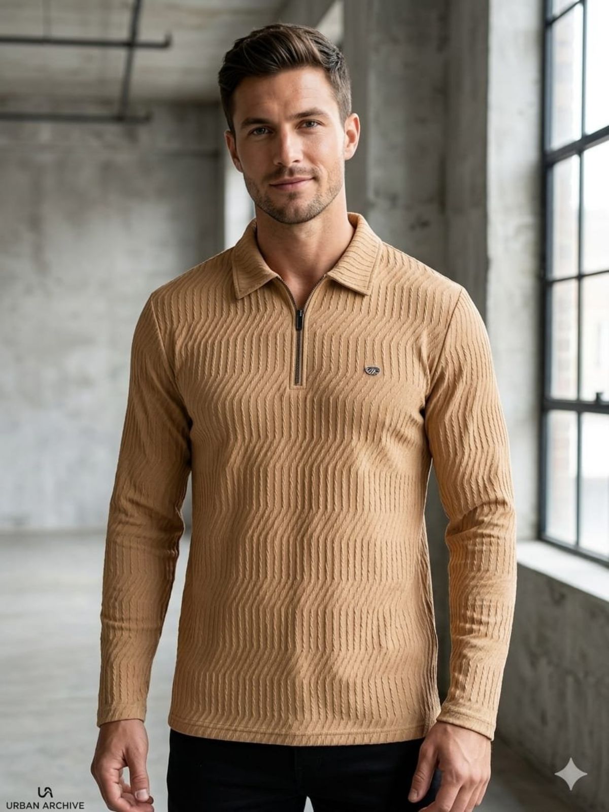 Men's Full Sleeve Structure Knit T-shirts - Magicfit 2072