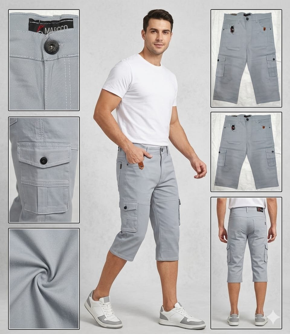 Mango Six Pockets Men's Capri- Light Grey
