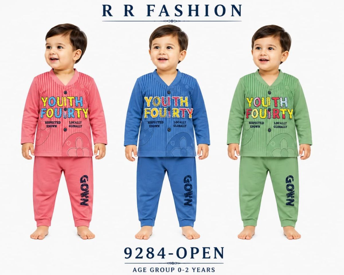 R R FASHION- Kids Open Button Style Top and Pajami Set-9284