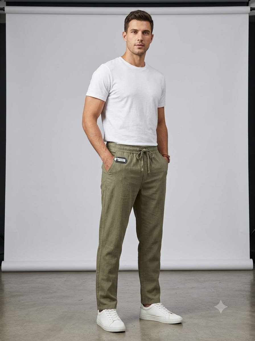 Updry Men's Linen Trousers Pants - Green