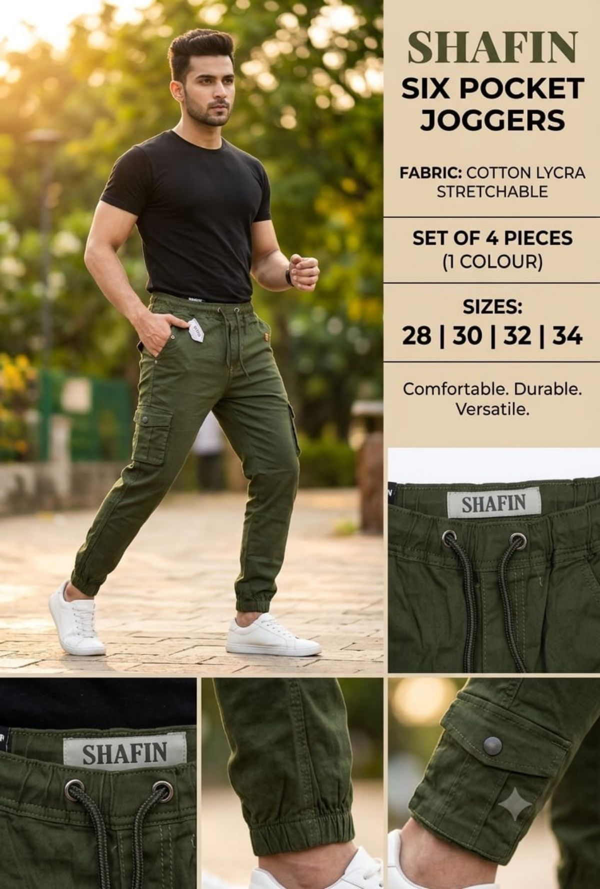 Shafin Men's Six Pockets Joggers Cargo